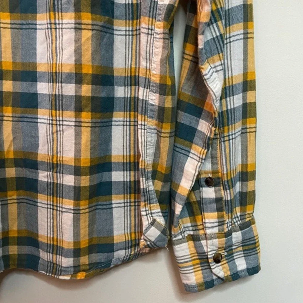The North Face Mens Plaid Button Down Shirt Yellow‎ Blue Medium